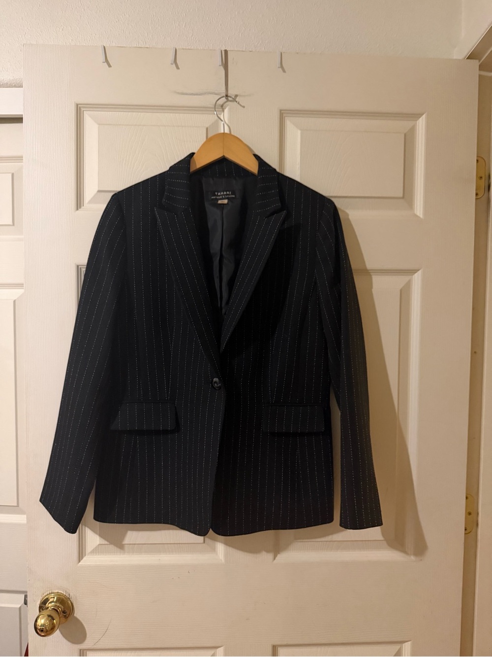 Tahari black Pinstripe Single-Button Blazer